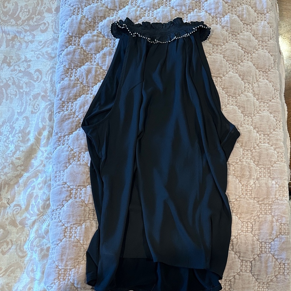 Elegant Black Women's Top with Pearl Detailing